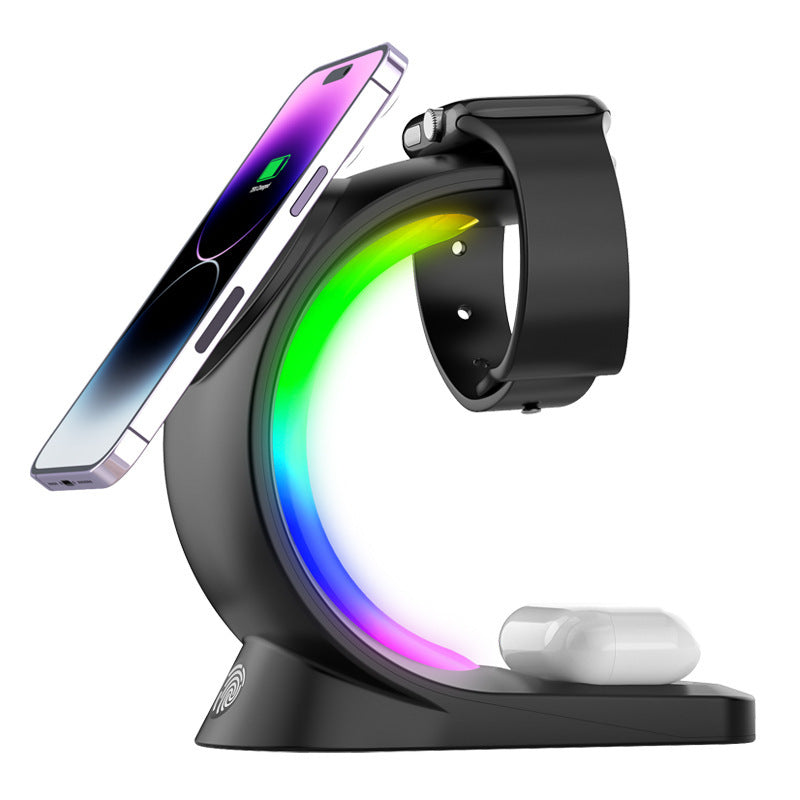 4 In 1 Magnetic Wireless Fast Charger ( Atmosphere Light Charging Station For Airpods, Apple Watch + Any Smart Phone)