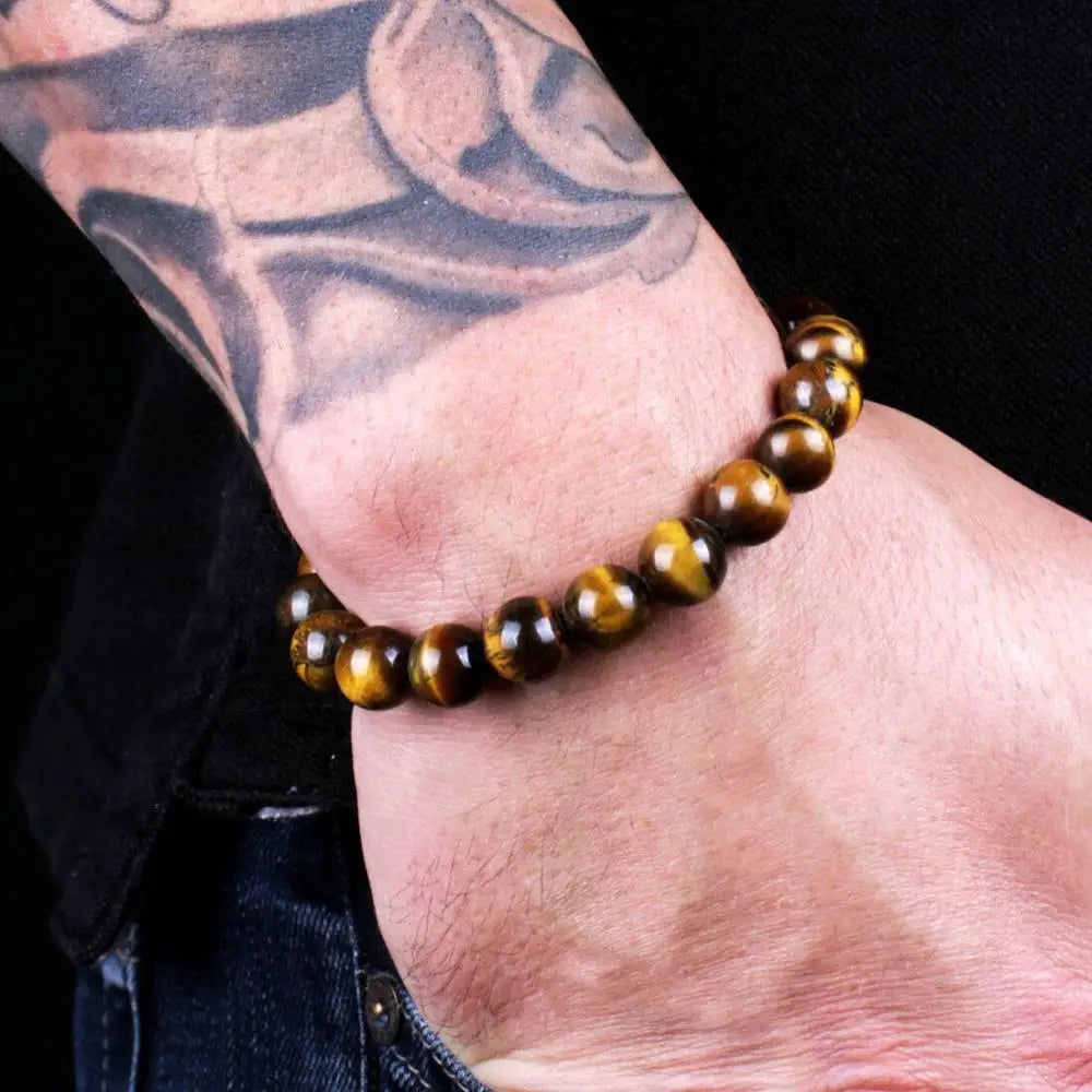 Nature Healing Crystal Beaded Bracelets ( Men 8mm Natural Stone Lava Rock, Tiger Eye, Black Onyx, Matte )